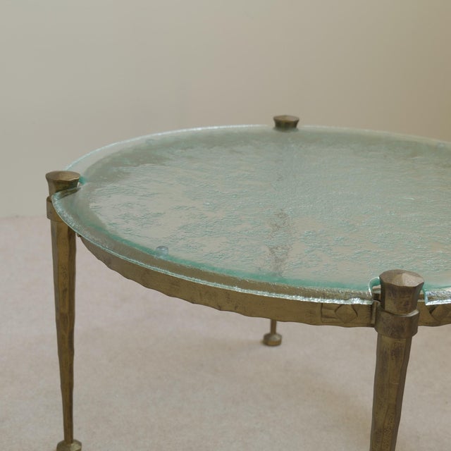 Forged Round Coffee Table with Aquamarine Glass, 1980s, in Flawless conditions. Designed 1980 to 1989 This piece is...
