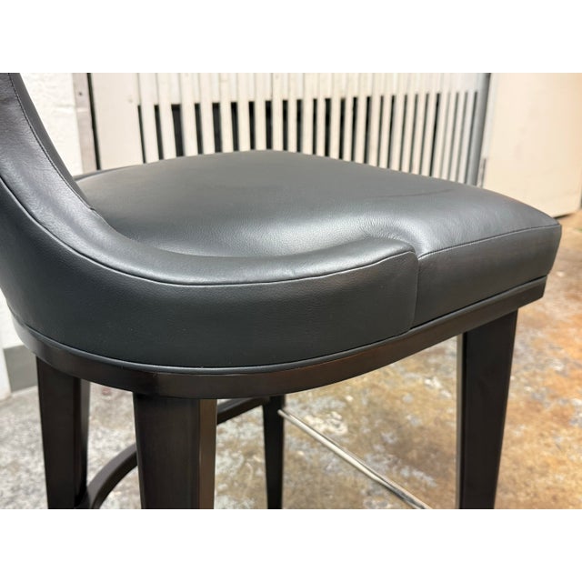 Global Views Anvil Black Leather Bar Stools, Pair For Sale - Image 10 of 12