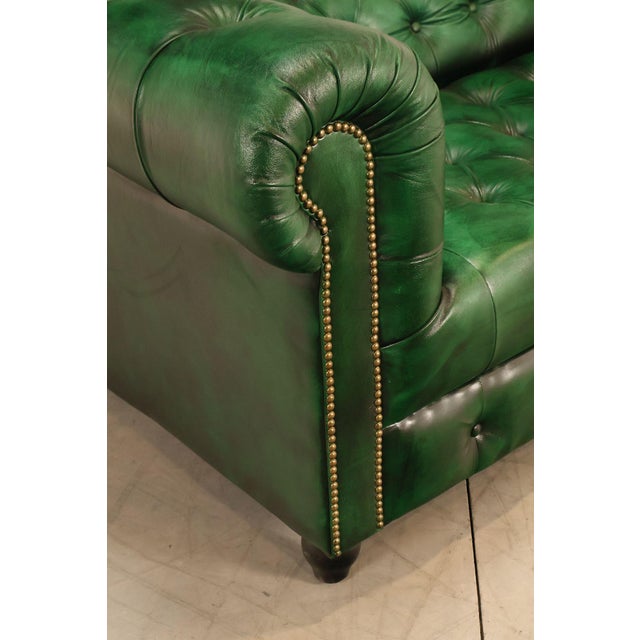 Green Chesterfield Style Green Leather Sofa For Sale - Image 8 of 16