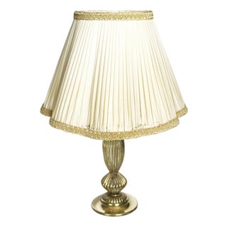 Art Nouveau Brass Table Lamp with Shade, France, 1920s For Sale