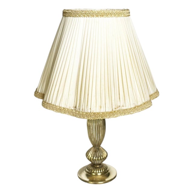 Art Nouveau Brass Table Lamp with Shade, France, 1920s For Sale