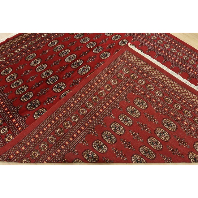 Bokhara Rug 8′ X 10’1” Red Wool Tribal Hand-Knotted Oriental Carpet For Sale - Image 12 of 13