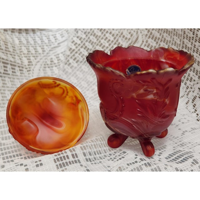 Mid-Century Modern 1920s Imperial Glass Slag Glass Footed Candy Dish Excellent Condition For Sale - Image 3 of 7