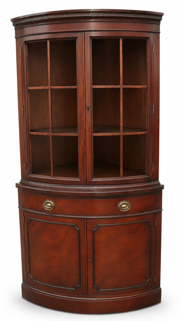 1950s Vintage Drexel New Travis Court Bow-Front Corner China Cabinet — view 4
