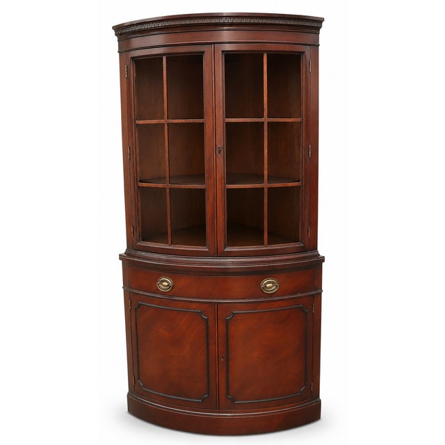 Drexel 1950s Vintage Drexel New Travis Court Bow-Front Corner China Cabinet For Sale - Image 4 of 15