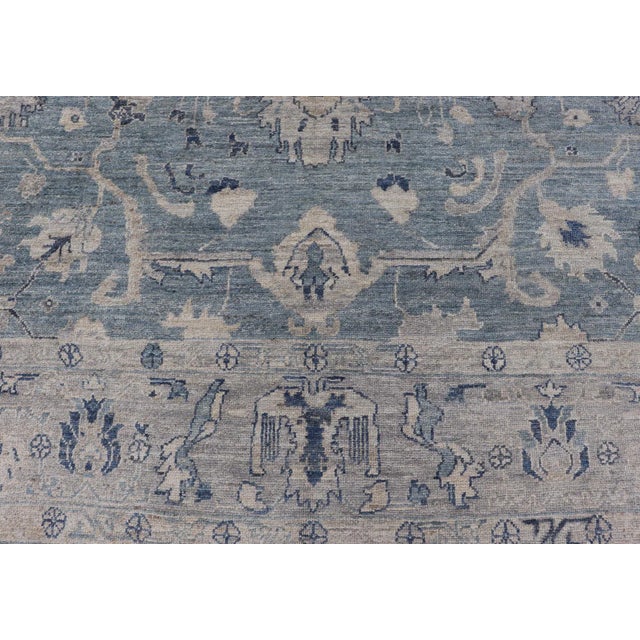 2020s Turkish Angora Oushak Rug by Keivan Woven Arts, Dusty Blue, 9'2" X 11'7" For Sale - Image 5 of 11