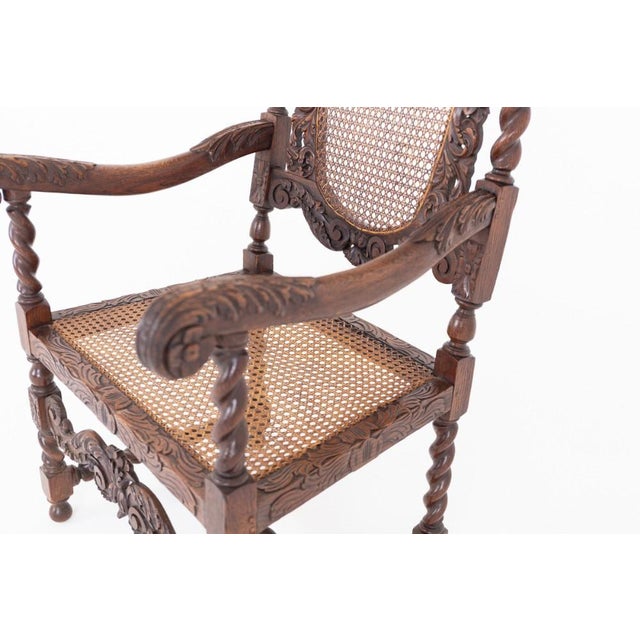 Cromwellian Farmhouse Carved Oak Twist Barley Armchairs, 1890s, Set of 2 For Sale - Image 6 of 9