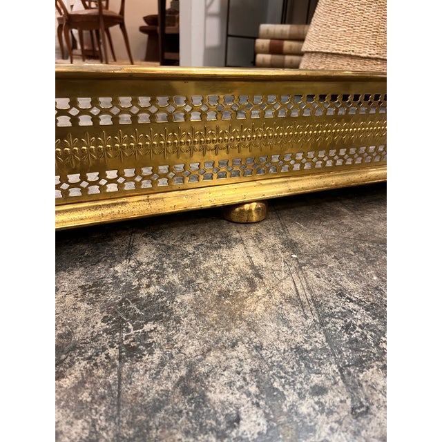 Metal Antique English Reticulated Brass Fireplace Fender For Sale - Image 7 of 11