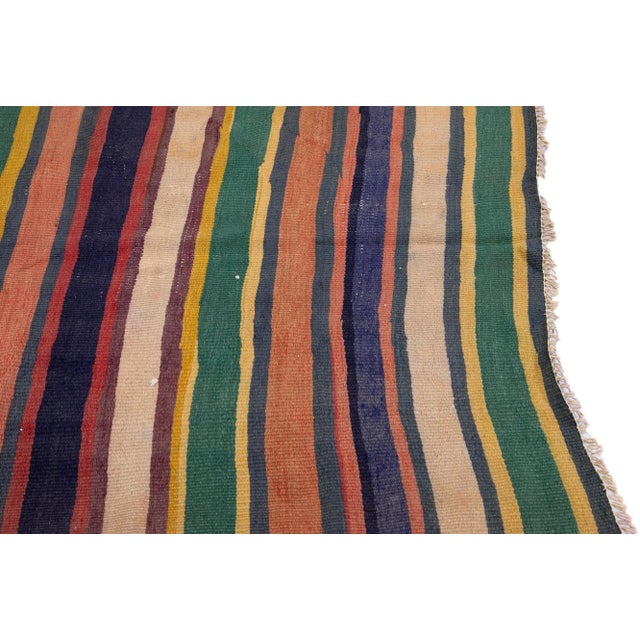 1960s Vintage Turkish Kilim Multicolor Handmade Stripes Wool Rug For Sale In New York - Image 6 of 8