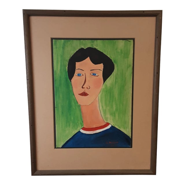 Vintage Oil Painting of Lady With Blue Eyes For Sale