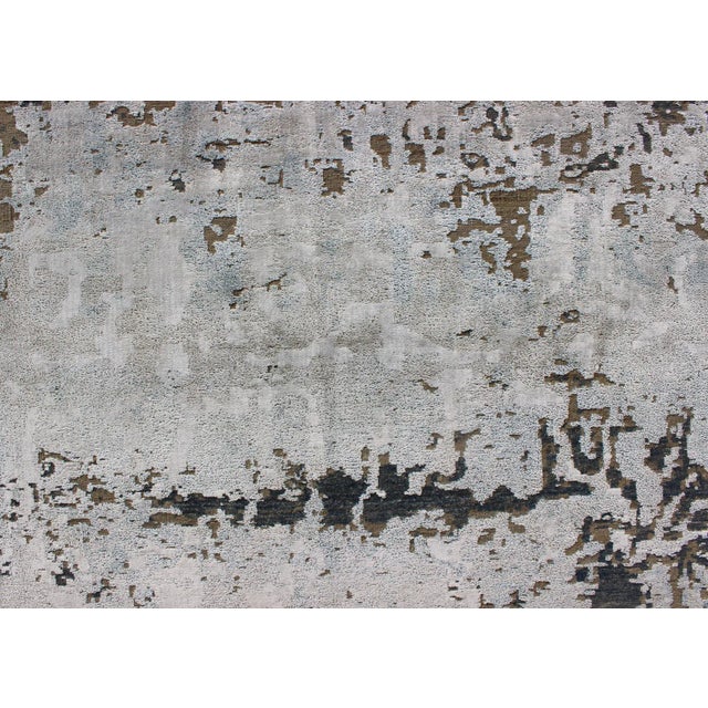 Modern Hand-Knotted Rug in Wool With All-Over Modern Design in Ivory, Brown, Gray and Blue For Sale - Image 9 of 11