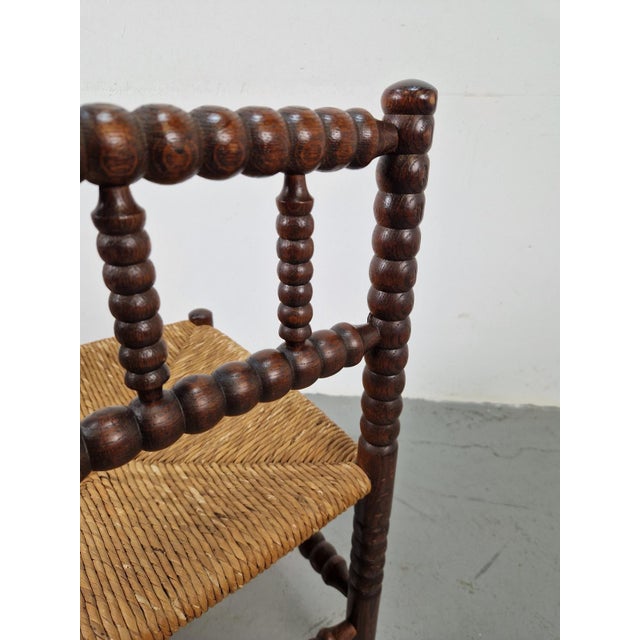 Wood Arts and Craft Style Bobbin Corner Chair in Oak with Rush Seat, 1950s For Sale - Image 7 of 8
