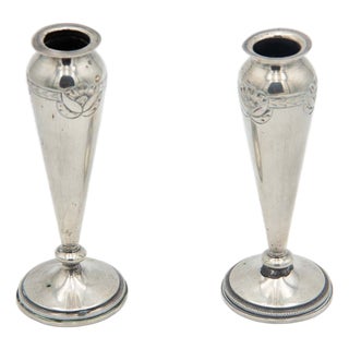 Silver Vases with Floral Reliefs, Set of 2 For Sale