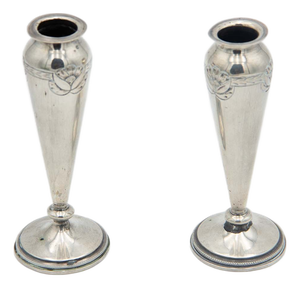 Silver Vases with Floral Reliefs, Set of 2