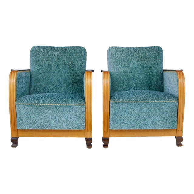 Swedish Art Deco Elm and Birch Armchairs, 1930s, Set of 2 For Sale