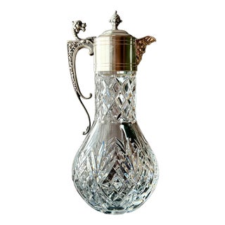 Vintage Silver-Plated and Cut Glass Claret Jug, 1920s For Sale