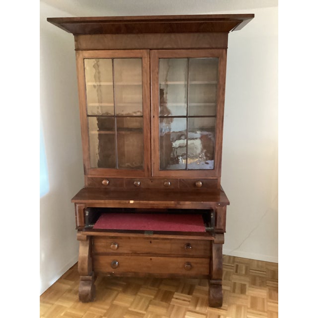 1950s Antique Glass Door Hutch-Desk and Drawers For Sale - Image 5 of 11