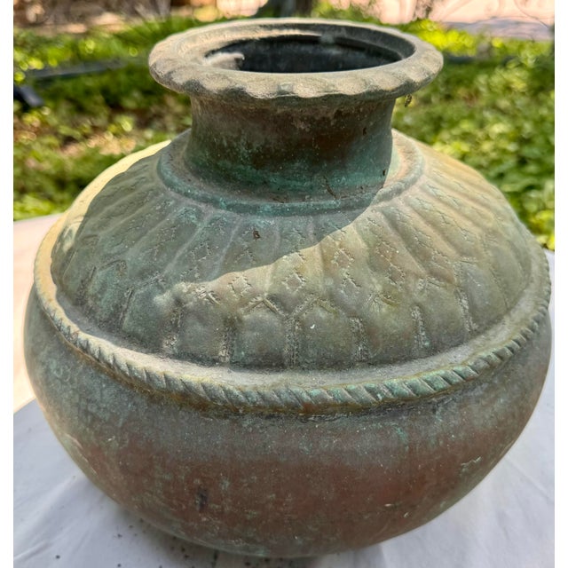 Stunning vintage metal (copper or brass) water jug/ vase/ vessel from India has a gorgeous hand tooled design & amazing...