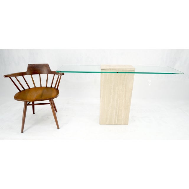 Rectangle Travertine Stone Base Glass Top Italian Console Sofa Table MINT! For Sale - Image 13 of 17