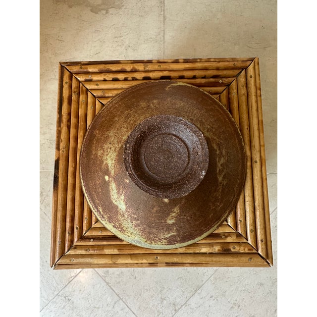 Vintage 1970’s Signed Brown Terracotta Bowl in Bronze & Pale Green Shades For Sale - Image 11 of 17