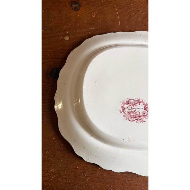 A Very Fine Antique Red Transferware Decorated Staffordshire Platter "Andalusia" Pattern by Adams, Circa 1840's For Sale - Image 13 of 15