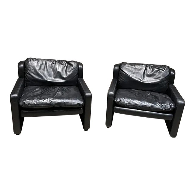 1976 Style Mario Marenco Italian Leather Lounge Chairs by Arflex Italy For Sale