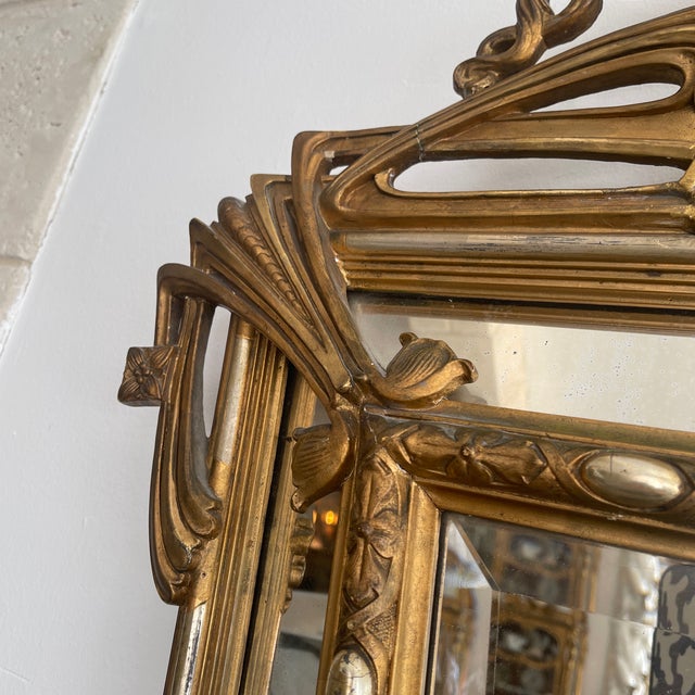 Early 20th Century French Art Nouveau Carved Gilt Wood Mirror For Sale - Image 9 of 11