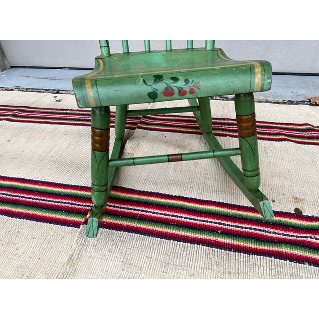 Mid 19th Century Antique Pennsylvania Paint Decorated Plank Seat Farmhouse Rocking Chair, 1850’s For Sale - Image 5 of 12