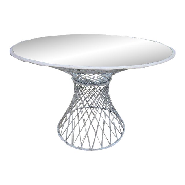 White Wicker Resin Round Patio Table with Glass Top Chairish