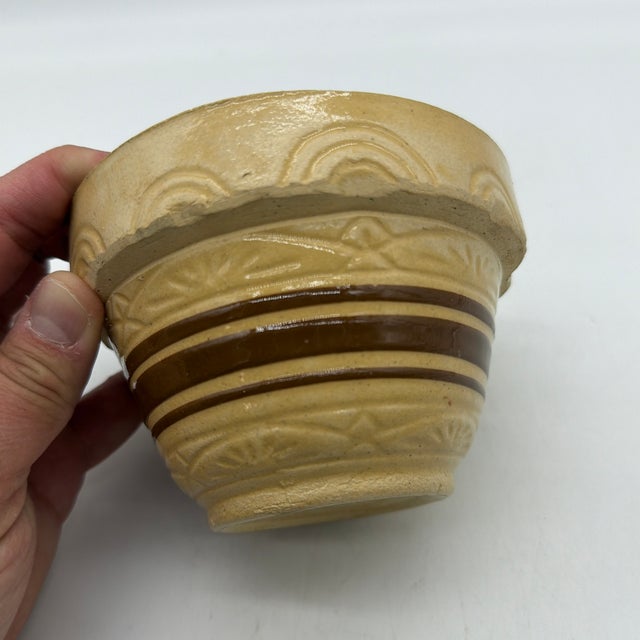 A Very Nice Small Sized Yellow Ware Mixing Bowl With a Brown Band Decoration, 1890’s For Sale - Image 6 of 12
