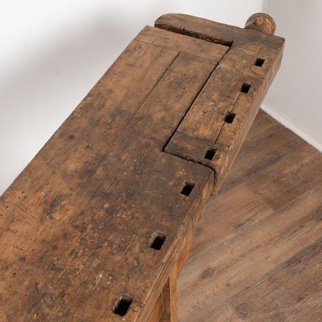 Early 20th Century Rustic Narrow Workbench Console Table For Sale - Image 4 of 14