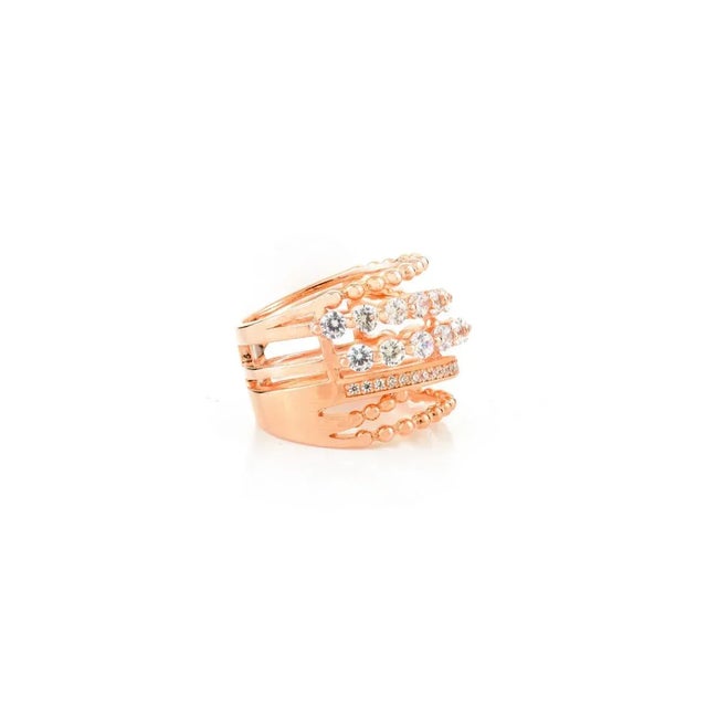 Late 20th Century Late 20th Century Multi Layered Rose Gold Plated Cz Statement Wedding Ring Size 6 For Sale - Image 5 of 10