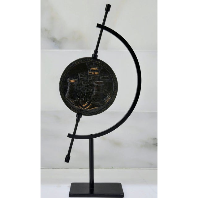 Late 19th Century Renaissance Bronze Costanzo Sforza Medal on Custom Stand, After Enzola, Castle of Pesaro, 3-Inch Cast For Sale - Image 5 of 9