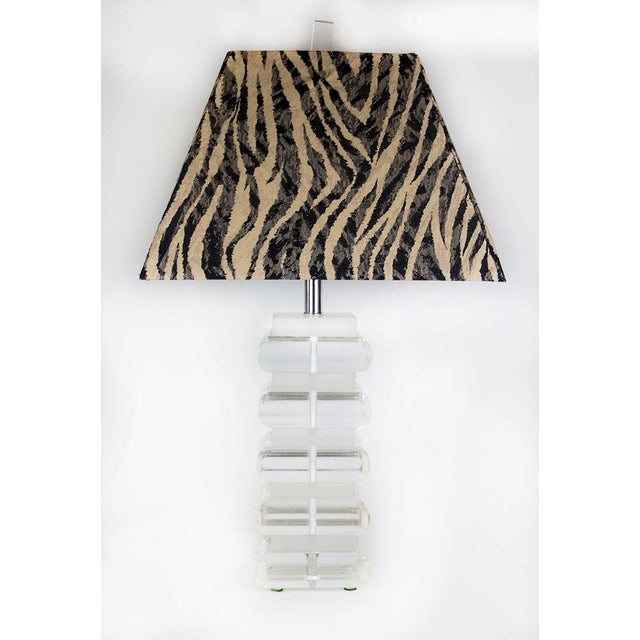 Plastic Stacked Lucite Lamp With Zebra Stripe Shade For Sale - Image 7 of 7