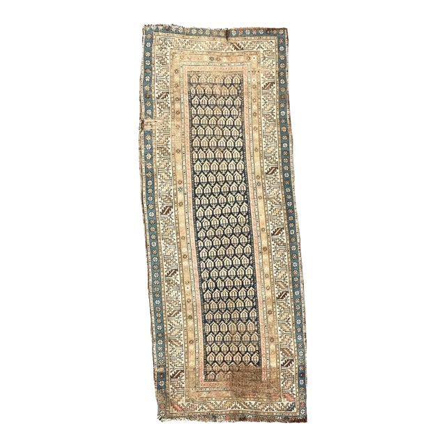 ON HOLD FOR MAGNOLIA NETWORK*** GORGEOUS Antique Caucasian Runner Icy Blue, Soft Beige, Camel, Honey with Blush 3.4 x 8.4 For Sale