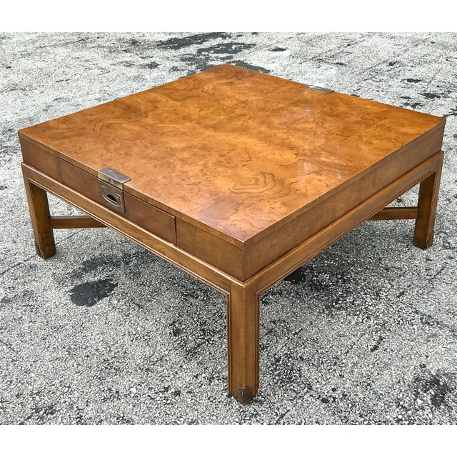 Campaign Vintage Boho Burl Wood Campaign Coffee Table For Sale - Image 3 of 6