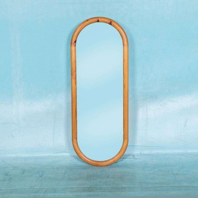 Minimalist organically shaped full-length mirror with solid wooden frame - Scandinavian design from the seventies A...