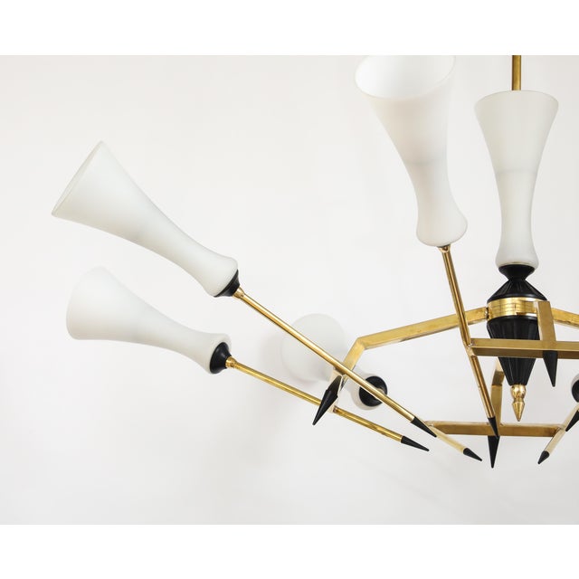 Stilnovo 1960s Mid-Century Modern Attributed to Stilnovo Large 8 Arm Modernist Brass Chandelier For Sale - Image 4 of 16