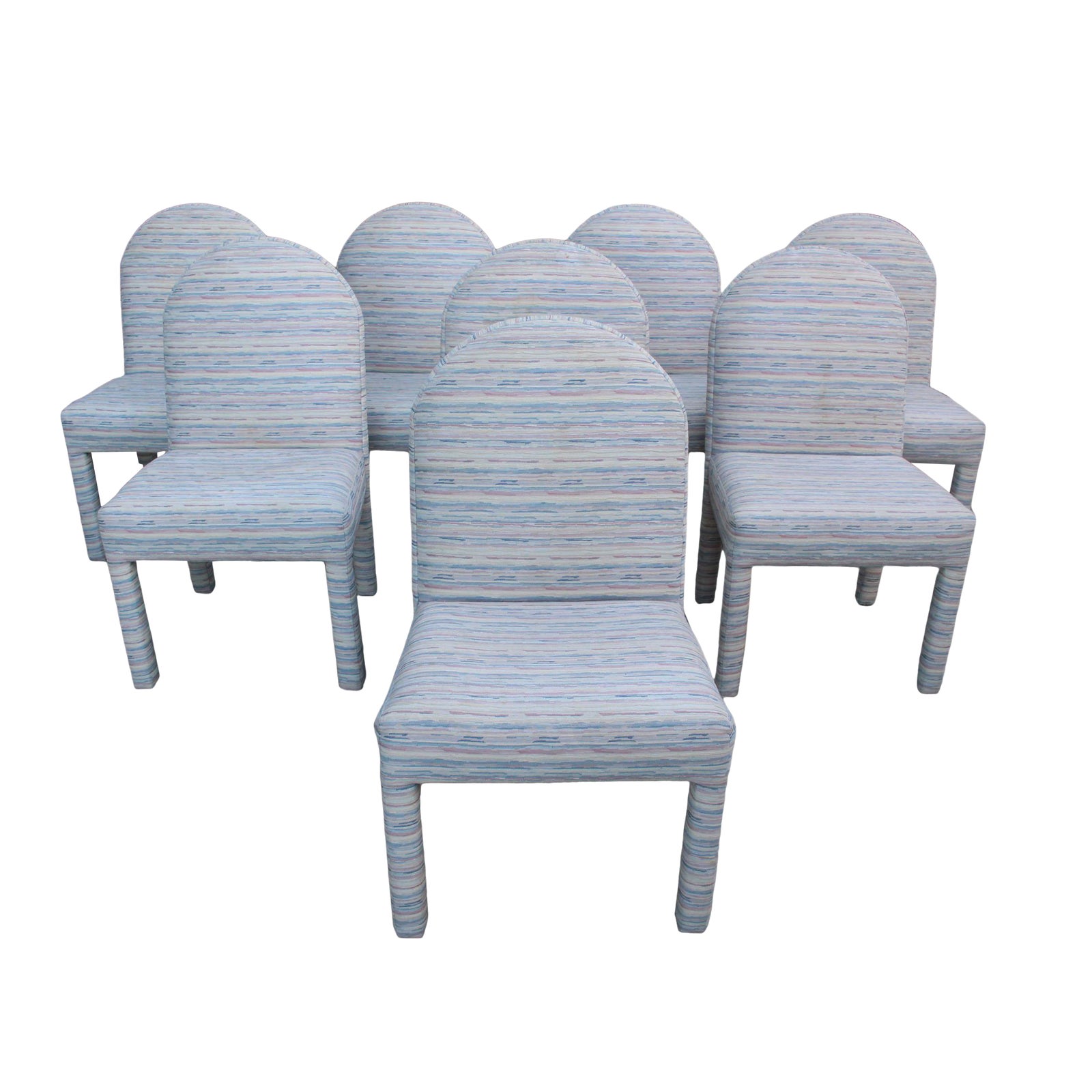 1980s Vintage Fully Upholstered Designer Dining Chairs Set of 8