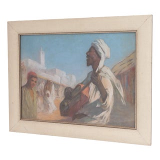 Musician Playing to a Crowd, 1950s, Pastel and Paper, Framed For Sale