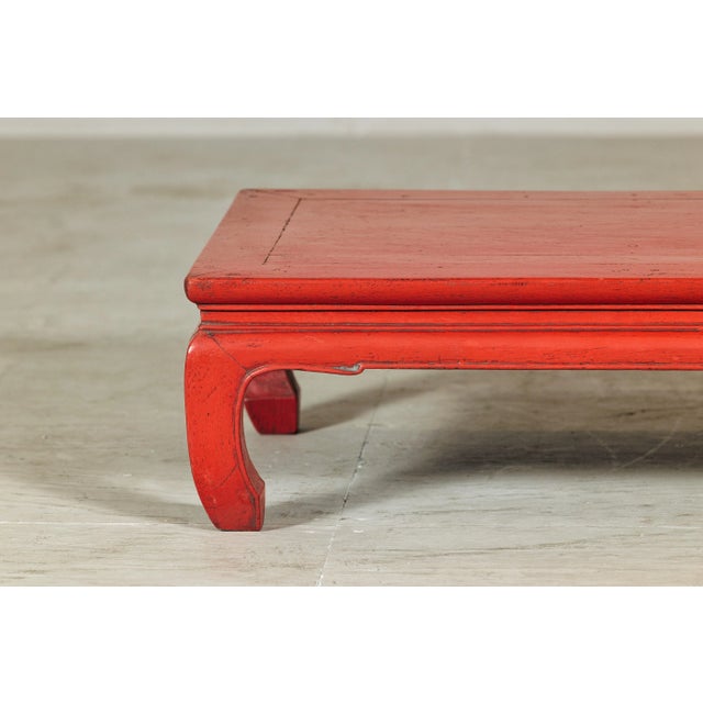 Vintage Chinese Low Red Lacquer Coffee Table with Curved Legs For Sale - Image 4 of 11