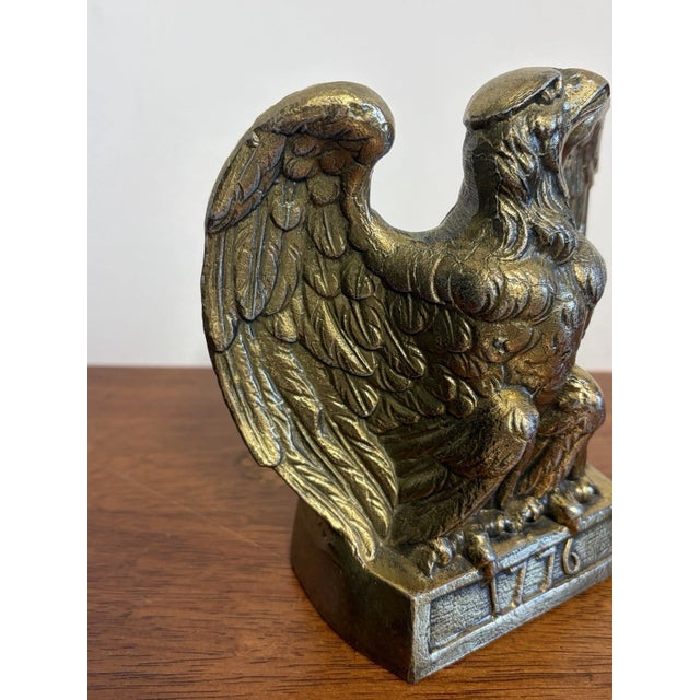 Vintage 1776 Brass Bald Eagle Bookend American Patriotic Federal Decor For Sale - Image 11 of 14