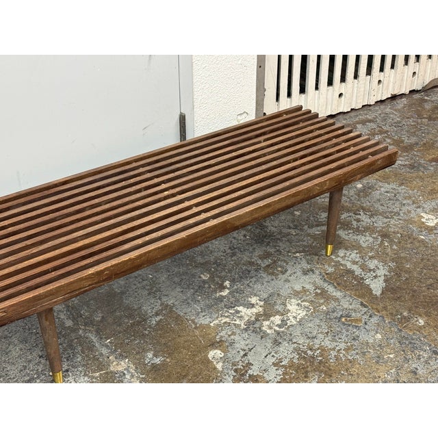 Brown Mid-Century Slatted Walnut Bench / Coffee Table For Sale - Image 8 of 12