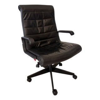 Vintage Black Leather Sapper Office Chair by Richard Sapper for Knoll, 1980s For Sale