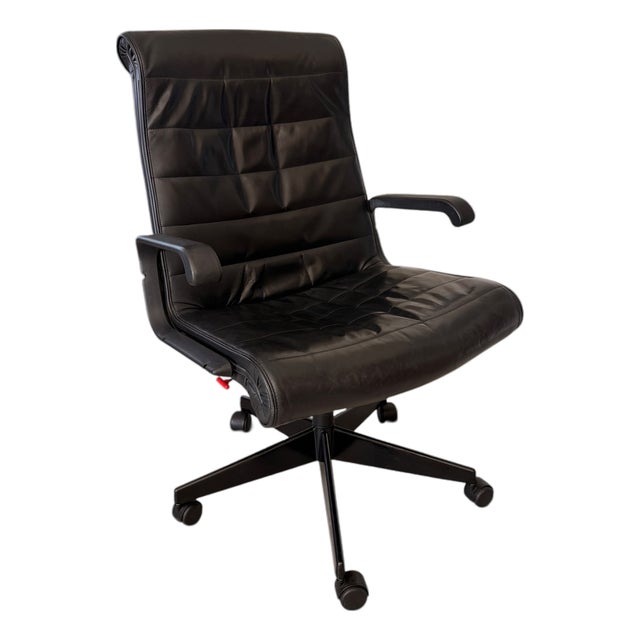 Vintage Black Leather Sapper Office Chair by Richard Sapper for Knoll, 1980s For Sale