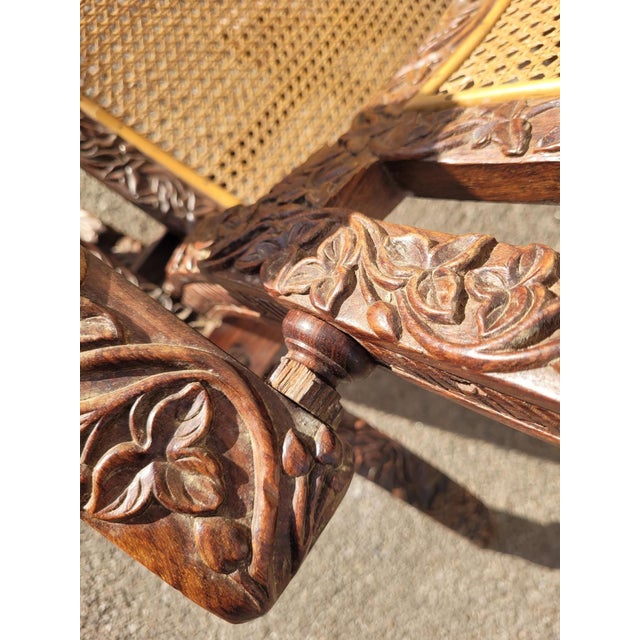 Indian Folding Armchair in Carved Wood For Sale - Image 9 of 18