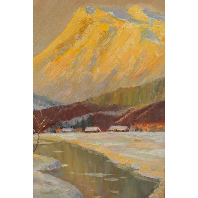 American 20th Century Winter Mountain Town Landscape Original Oil Painting by Ed Hall For Sale - Image 10 of 13
