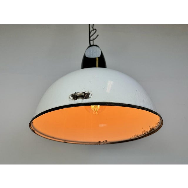 Soviet Industrial White Enamel Pendant Lamp, 1960s For Sale - Image 16 of 17