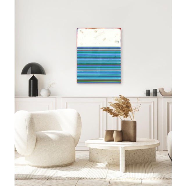 Blue Fuego 8 - Modern Resin Blue Striped Minimalist Original Artwork by Ricky Hunt For Sale - Image 8 of 9
