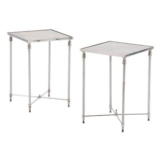A Pair of French Silver-Plated Mirrored Tables, in the Manner of Maison Jansen, C. 1950 For Sale